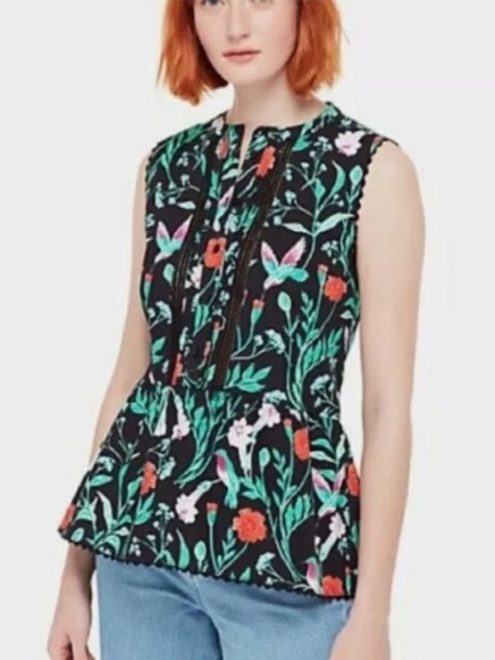 Kate Spade Jardin Poplin Floral Hummingbird Top XS MSRP $178